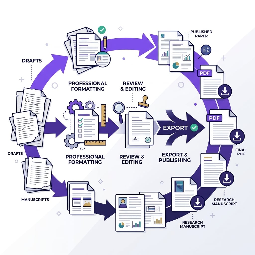 Multiple export formats including PDF, Markdown, Policy Brief, and LinkedIn Article